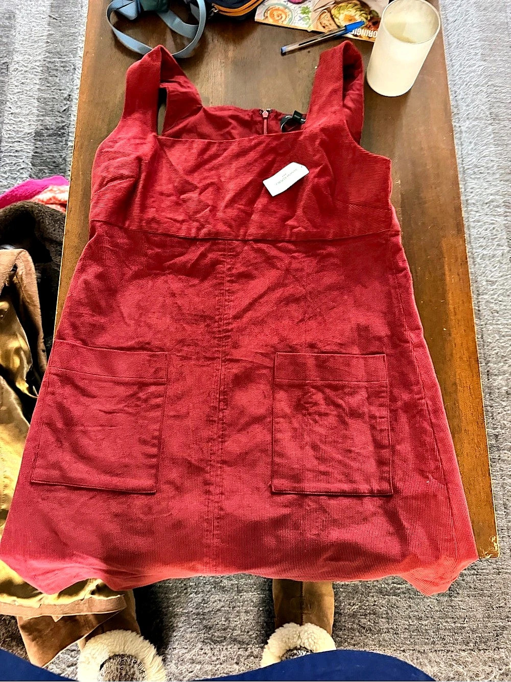 Banana Republic Corduroy Mini Pinafore Dress in Red Size Large NWT